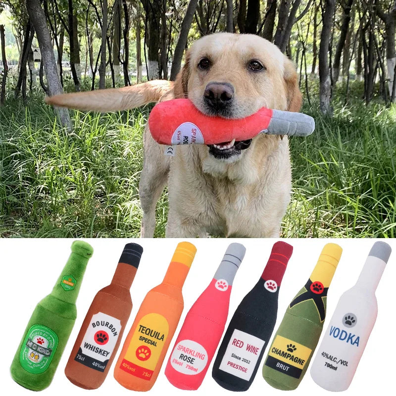 ‘Cheers Mate!’ Squeaky Beer Bottle & Food Shaped Dog Toys